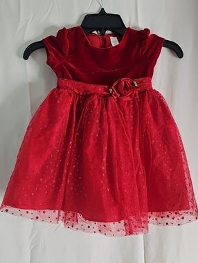 George Red Velvet & Tulle Rose-Applique Formal Dress